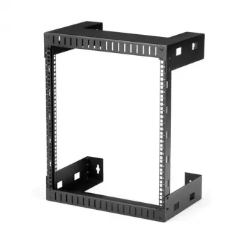 StarTech.com 12U 19 colių sieninis tinklo stovas - 30,5 cm gylio 2 stulpų atviro rėmo serverių patalpos stovas, skirtas duomenų/AV/IT/kompiuterinei įrangai/pataisų skydams su narvelinėmis veržlėmis ir varžtais, keliamoji galia iki 90 kg, juodas (RK12WALLO)