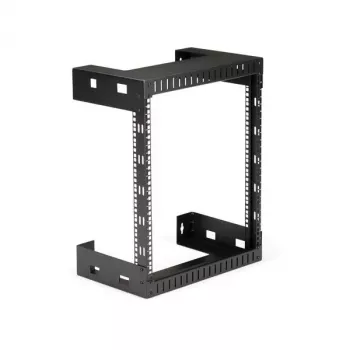 StarTech.com 12U 19 colių sieninis tinklo stovas - 30,5 cm gylio 2 stulpų atviro rėmo serverių patalpos stovas, skirtas duomenų/AV/IT/kompiuterinei įrangai/pataisų skydams su narvelinėmis veržlėmis ir varžtais, keliamoji galia iki 90 kg, juodas (RK12WALLO)