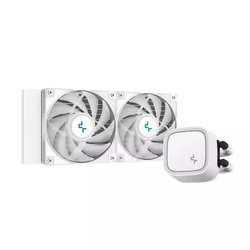 „DeepCool LE520 WH“ – universalus skysčio aušintuvas, 120 mm ventiliatorius, 220 W TDP, baltas, LGA 1150/1151/1155/1200/1700 ir AM4/AM5 palaikymas