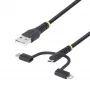 StarTech.com 1 m patikimas USB kelių įkrovimų kabelis, USB į Lightning/Micro-USB/USB-C, Apple MFi sertifikuotas, aramidinis apvalkalas, universalus 3-in-1 USB įkrovimo laidas, skirtas iPhone/iPad/Android