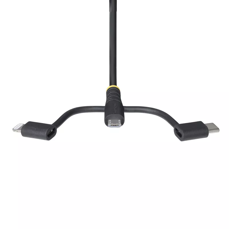 StarTech.com 1 m patikimas USB kelių įkrovimų kabelis, USB į Lightning/Micro-USB/USB-C, Apple MFi sertifikuotas, aramidinis apvalkalas, universalus 3-in-1 USB įkrovimo laidas, skirtas iPhone/iPad/Android
