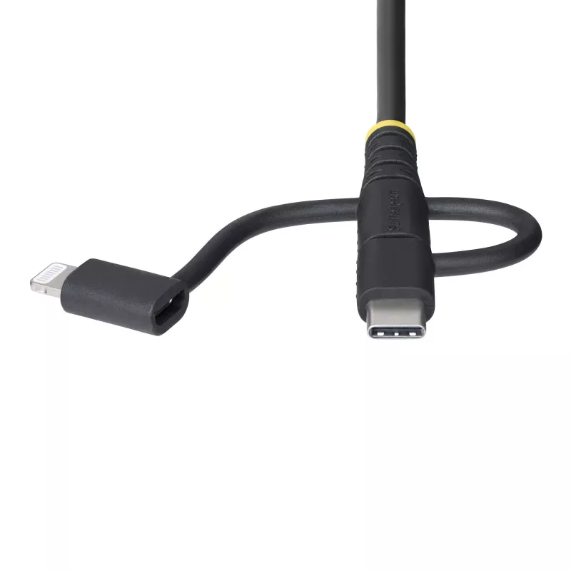 StarTech.com 1 m patikimas USB kelių įkrovimų kabelis, USB į Lightning/Micro-USB/USB-C, Apple MFi sertifikuotas, aramidinis apvalkalas, universalus 3-in-1 USB įkrovimo laidas, skirtas iPhone/iPad/Android