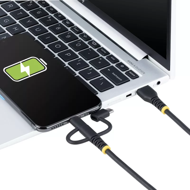 StarTech.com 1 m patikimas USB kelių įkrovimų kabelis, USB į Lightning/Micro-USB/USB-C, Apple MFi sertifikuotas, aramidinis apvalkalas, universalus 3-in-1 USB įkrovimo laidas, skirtas iPhone/iPad/Android