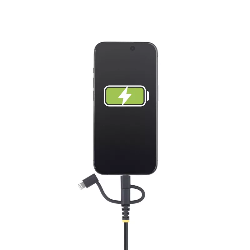 StarTech.com 1 m patikimas USB kelių įkrovimų kabelis, USB į Lightning/Micro-USB/USB-C, Apple MFi sertifikuotas, aramidinis apvalkalas, universalus 3-in-1 USB įkrovimo laidas, skirtas iPhone/iPad/Android