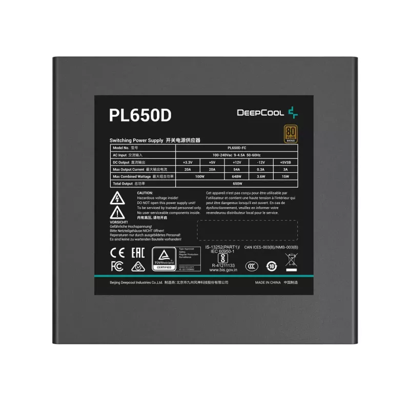 Maitinimo blokas DeepCool PL650D 650W ATX, 80 PLUS Bronze, 20+4 pin, 120 mm ventiliatorius, juodas