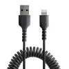 StarTech.com 1m (3 pėd.) USB į Lightning laidas, MFi sertifikuotas, spiralinis iPhone įkrovimo laidas, juodas, patvarus TPE apvalkalas, aramidinis pluoštas, tvirtas spiralinis Lightning laidas
