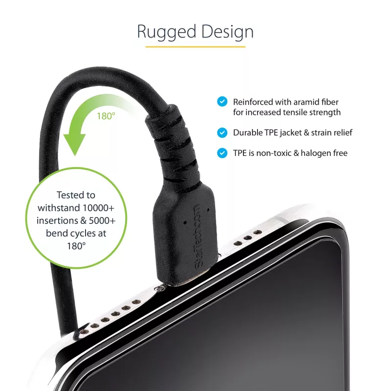 StarTech.com 1m (3 pėd.) USB į Lightning laidas, MFi sertifikuotas, spiralinis iPhone įkrovimo laidas, juodas, patvarus TPE apvalkalas, aramidinis pluoštas, tvirtas spiralinis Lightning laidas