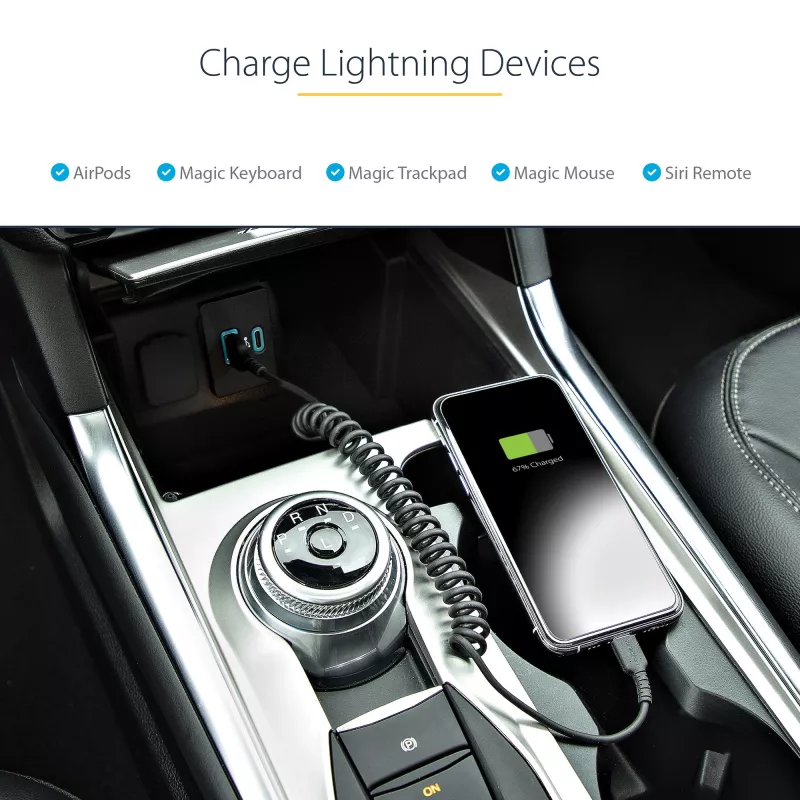 StarTech.com 1m (3 pėd.) USB į Lightning laidas, MFi sertifikuotas, spiralinis iPhone įkrovimo laidas, juodas, patvarus TPE apvalkalas, aramidinis pluoštas, tvirtas spiralinis Lightning laidas