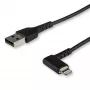 StarTech.com 6 pėdų (2 m) patvarus USB A į Lightning laidas - juodas 90° stačiu kampu, tvirtas, grubus, aramidiniu pluoštu sustiprintas USB A tipo į Lightning įkrovimo / sinchronizavimo laidas - Apple MFi sertifikuotas - iPhone
