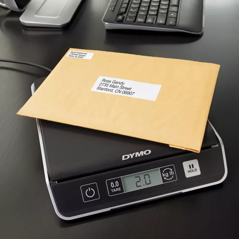 DYMO M2 Skaitmeninės Pašto Svarstyklės | 2 kg talpa USB Pašto Svėrimo Svarstyklės | Kompaktiškas dydis 18,5 cm I x 16,1 cm P x 4,4 cm A