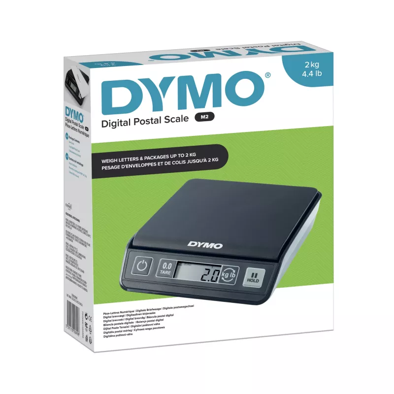 DYMO M2 Skaitmeninės Pašto Svarstyklės | 2 kg talpa USB Pašto Svėrimo Svarstyklės | Kompaktiškas dydis 18,5 cm I x 16,1 cm P x 4,4 cm A