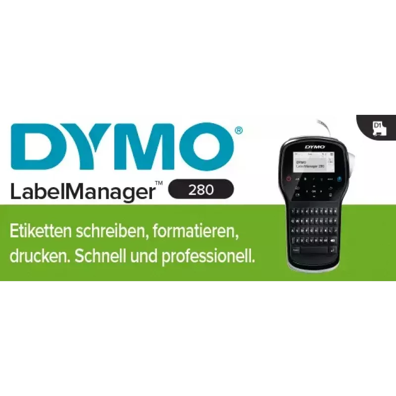 Etikečių spausdintuvas Dymo LabelManager 280 — terminis perkėlimas, D1 juosta 6/9/12 mm, įkraunamas, LCD, QWERTY