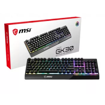 MSI VIGOR GK30 RGB MEMchanical Gaming klaviatūra ' DE Layout, MECH. Membrane switches, 6-Zone RGB Lighting, RGB Mystic Light, water repellent klaviatūra design'
