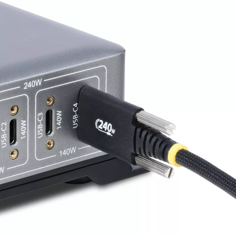 StarTech.com 6.6 pėdų (2 m) USB-C įkrovimo laidas, šoninis varžtinis užraktas, 240 W (5 A) PD EPR, dvigubo sluoksnio silikoninis/pintas apvalkalas, USB 2.0 nešiojamojo kompiuterio įkroviklio laidas, USB-IF sertifikuotas, patikimas USB-C įkrovimo laidas