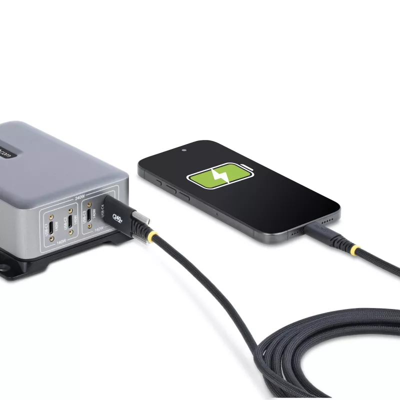 StarTech.com 6.6 pėdų (2 m) USB-C įkrovimo laidas, šoninis varžtinis užraktas, 240 W (5 A) PD EPR, dvigubo sluoksnio silikoninis/pintas apvalkalas, USB 2.0 nešiojamojo kompiuterio įkroviklio laidas, USB-IF sertifikuotas, patikimas USB-C įkrovimo laidas