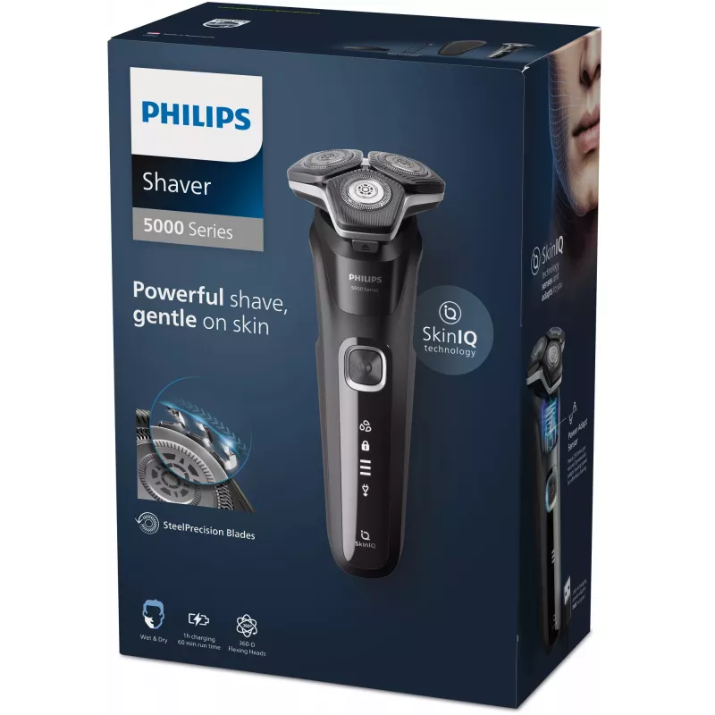 Elektrinis rotacinis skustuvas Philips Series 5000 S5898/35 — 3 galvučių, drėgnam ir sausam skutimuisi, SteelPrecision peiliukai, 60 min. belaidis