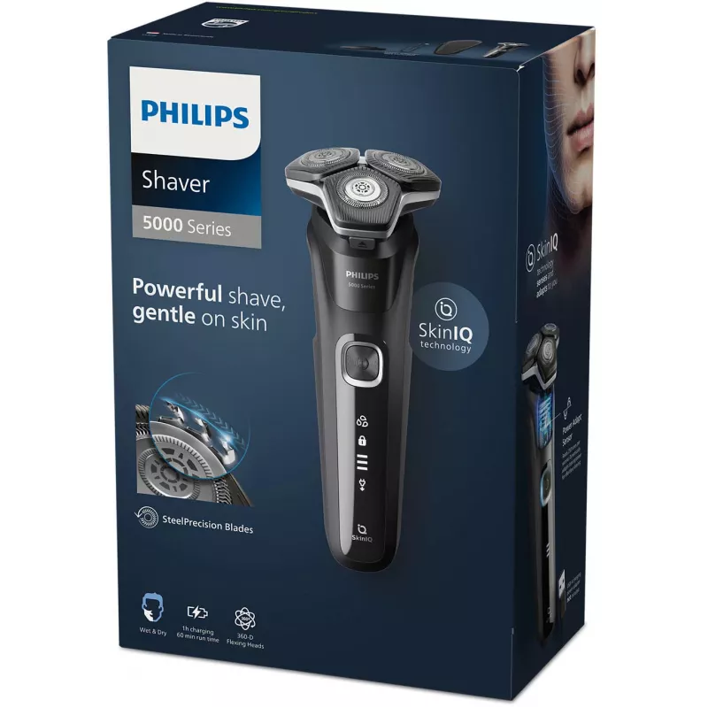 Elektrinis rotacinis skustuvas Philips Series 5000 S5898/35 — 3 galvučių, drėgnam ir sausam skutimuisi, SteelPrecision peiliukai, 60 min. belaidis