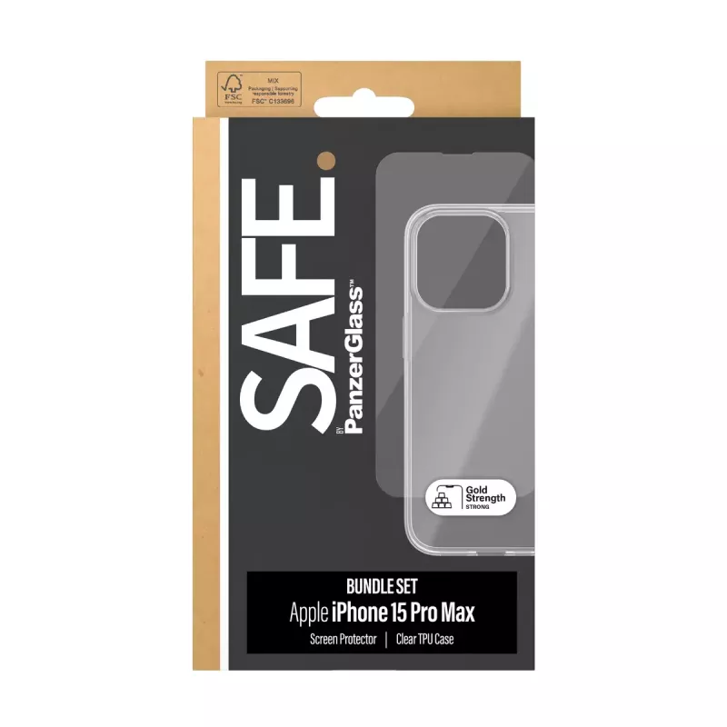 PanzerGlass SAFE. by 2-in-1 pakuotė iPhone 15 Pro Max atspari įbrėžimams ir smūgiams