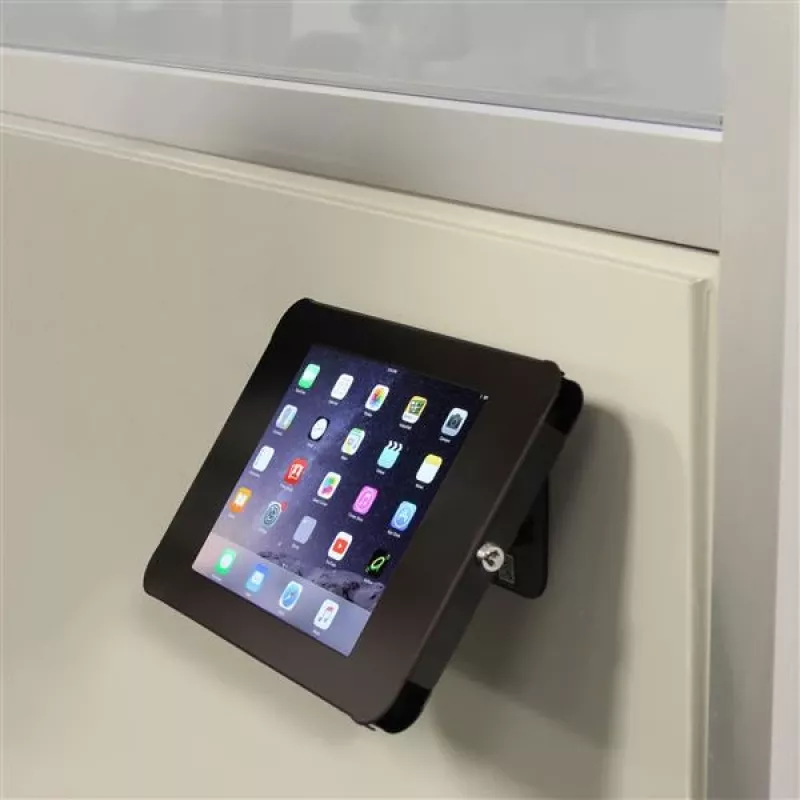StarTech.com Saugus planšetinių kompiuterių stovas - stalinis arba tvirtinamas prie sienos, juoda, 24.6 cm (9.7 col.), 9.7 col. iPad, Plienas, 1.3 cm, Raktas