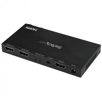 StarTech.com 2 prievadų HDMI skirstytuvas (1x2) - 4K 60Hz UHD HDMI 2.0 garso ir vaizdo skirstytuvas su keitikliu ir garso ištraukikliu (3,5 mm/SPDIF) - dvigubas HDMI skirstytuvas (1 įėjimas, 2 išėjimai) - EDID kopijavimas - TV/projektorius