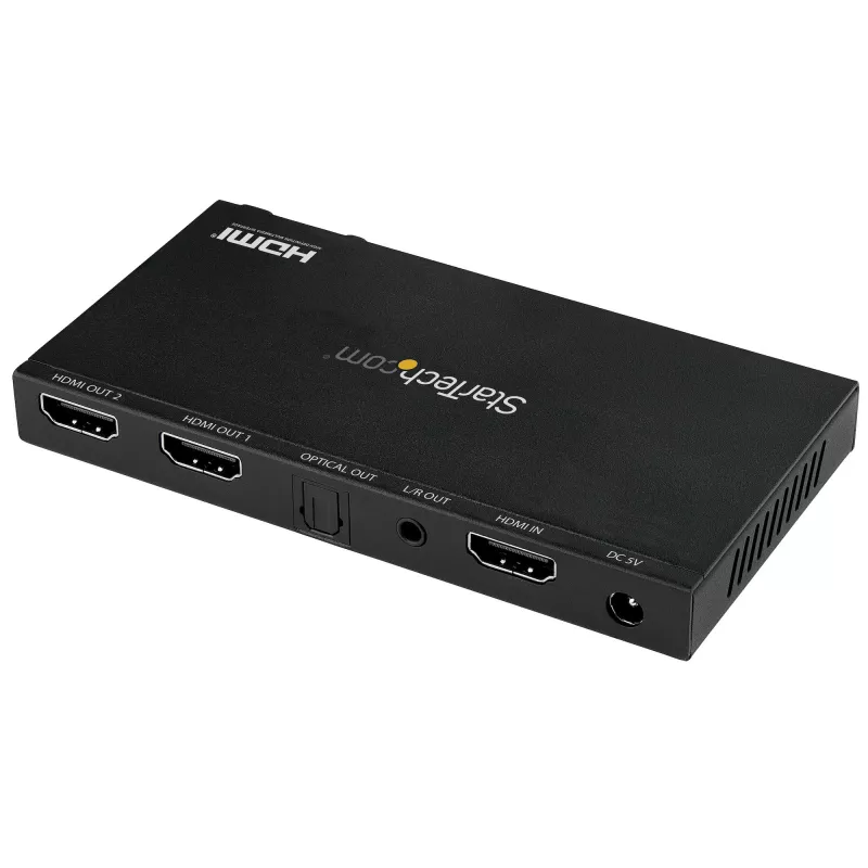 StarTech.com 2 prievadų HDMI skirstytuvas (1x2) - 4K 60Hz UHD HDMI 2.0 garso ir vaizdo skirstytuvas su keitikliu ir garso ištraukikliu (3,5 mm/SPDIF) - dvigubas HDMI skirstytuvas (1 įėjimas, 2 išėjimai) - EDID kopijavimas - TV/projektorius