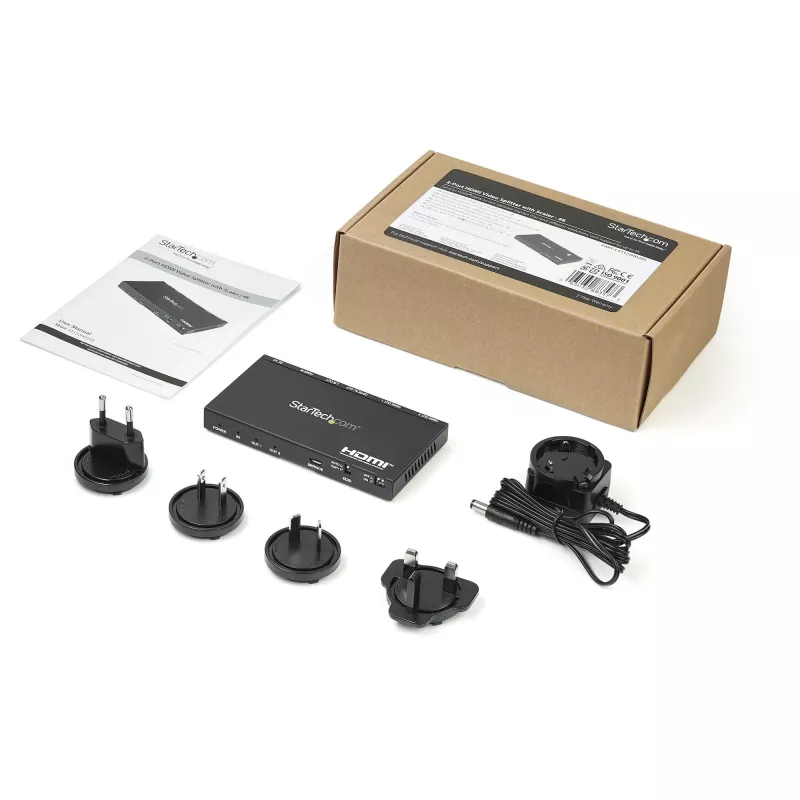 StarTech.com 2 prievadų HDMI skirstytuvas (1x2) - 4K 60Hz UHD HDMI 2.0 garso ir vaizdo skirstytuvas su keitikliu ir garso ištraukikliu (3,5 mm/SPDIF) - dvigubas HDMI skirstytuvas (1 įėjimas, 2 išėjimai) - EDID kopijavimas - TV/projektorius