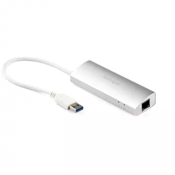 StarTech.com 3 prievadų nešiojamas USB 3.0 šakotuvas su Gigabit Ethernet – įmontuotas kabelis~3 prievadų nešiojamas USB 3.0 šakotuvas su Gigabit Ethernet – 5 Gbps – įmontuotas kabelis