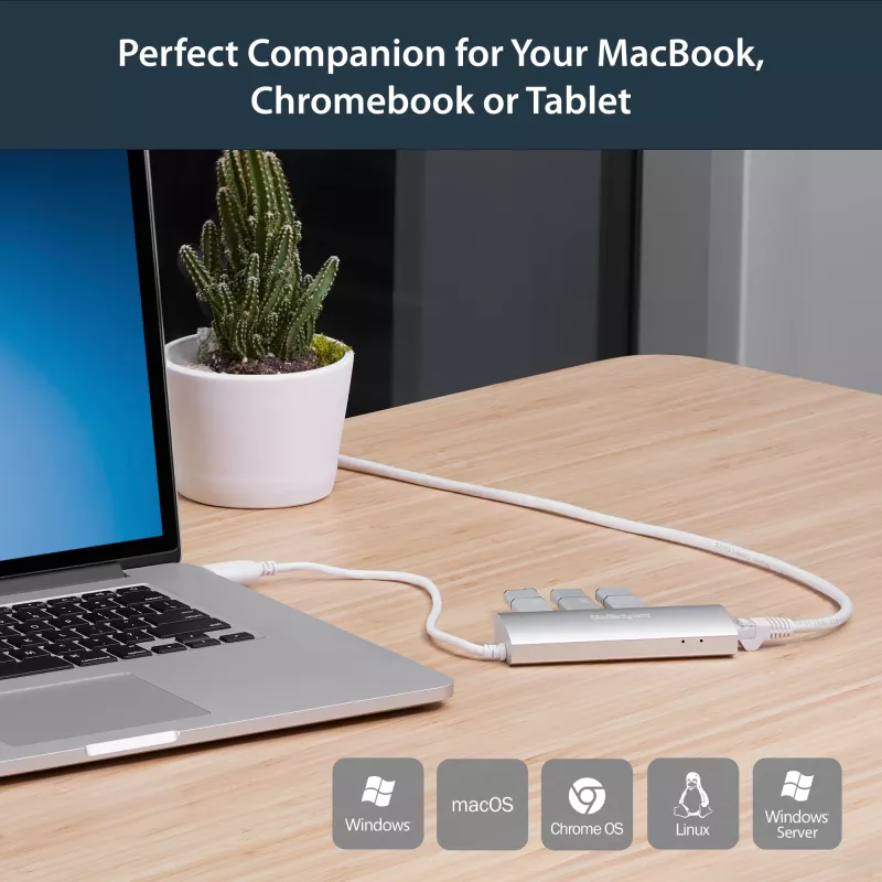 StarTech.com 3 prievadų nešiojamas USB 3.0 šakotuvas su Gigabit Ethernet – įmontuotas kabelis~3 prievadų nešiojamas USB 3.0 šakotuvas su Gigabit Ethernet – 5 Gbps – įmontuotas kabelis