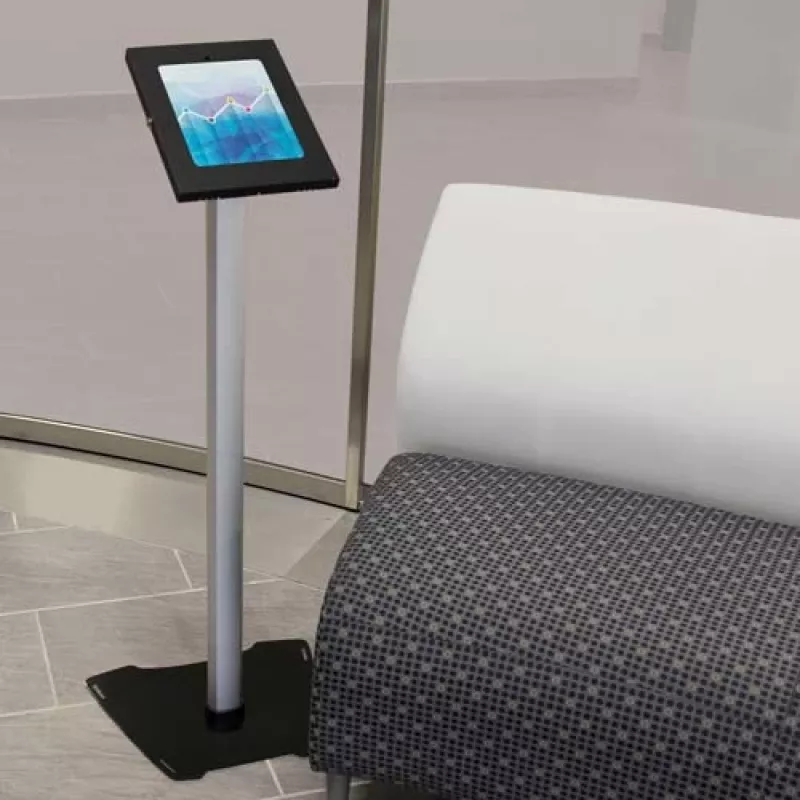 StarTech.com Secure Tablet Floor Stand - Anti-Theft, juoda, sidabrinė, planšetinis kompiuteris, daugialypės terpės stovas, aliuminis, plastikas, plienas, 1,5 kg, 24,6 cm (9,7 colio)