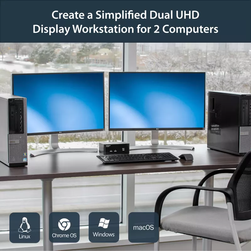 StarTech.com 2 prievadų DisplayPort dviejų monitorių KVM jungiklis – 4K 60Hz