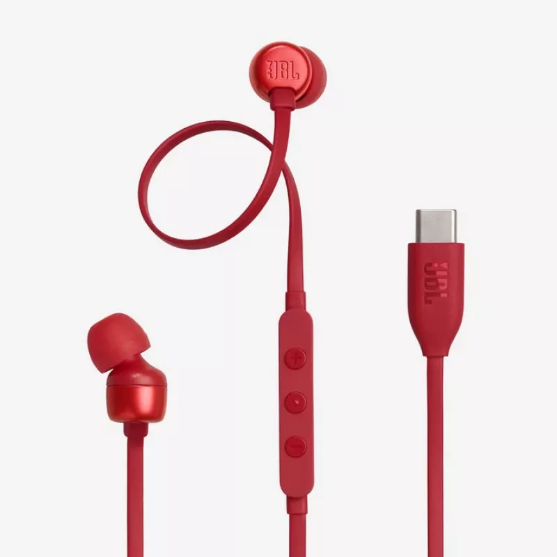 JBL Tune 310C ausinės laidinės į ausis skambučiams/muzikai USB Type-C raudonos