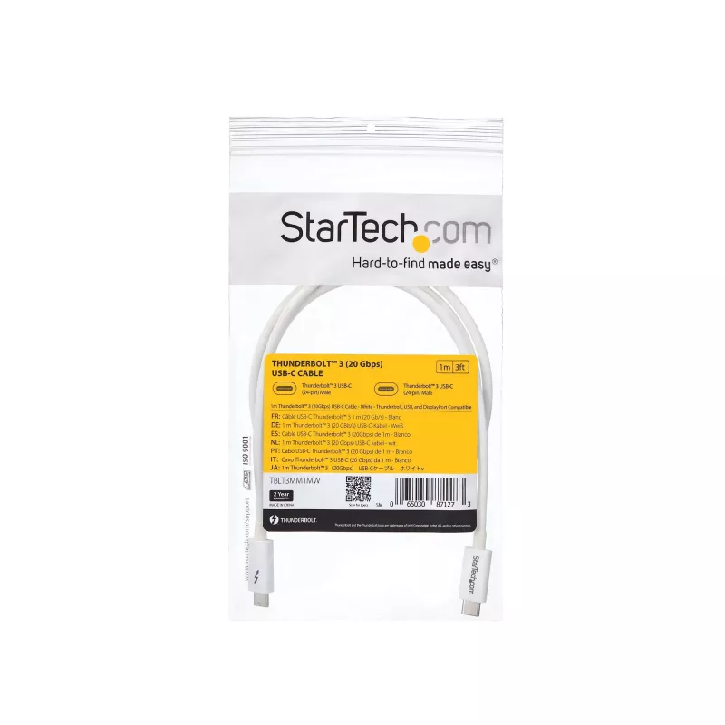 StarTech.com Thunderbolt 3 laidas - 20 Gbps - 1 m - baltas - suderinamas su Thunderbolt, USB ir DisplayPort