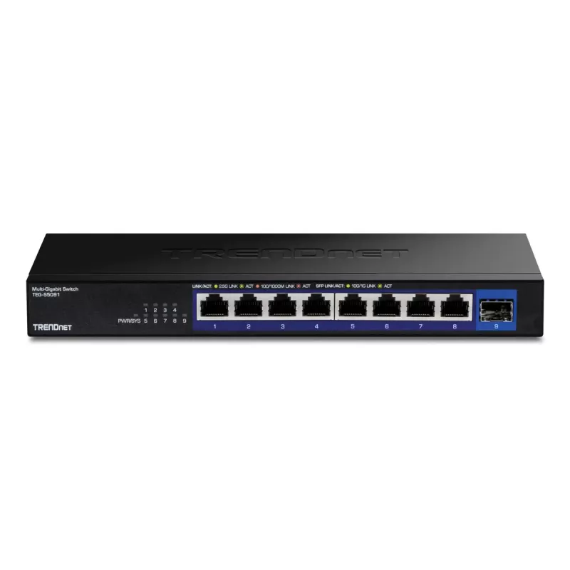 Nevaldomas tinklo komutatorius TRENDnet TEG-S5091 — 8× 2.5G RJ-45 prievadai, 60 Gbit/s, 12V, tvirtinamas ant sienos