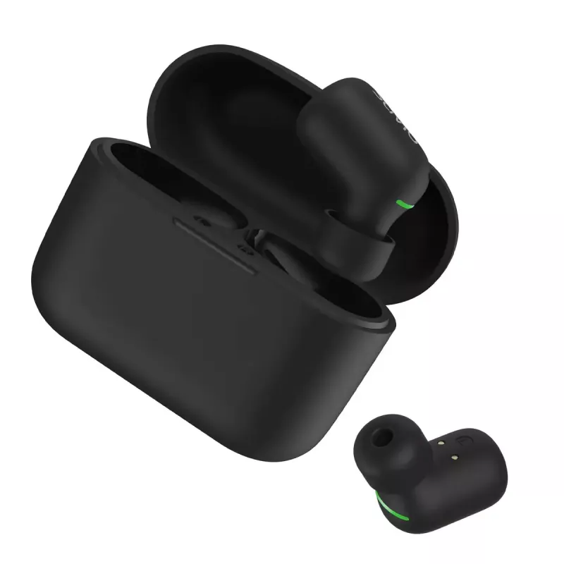 Belaidės į ausis įdedamos ausinės SAVIO TWS-09 — Bluetooth 5.1, binauralinės, 20–20000 Hz, 8 h pokalbių laikas, išorinė baterija, USB-C įkrovimas, juoda