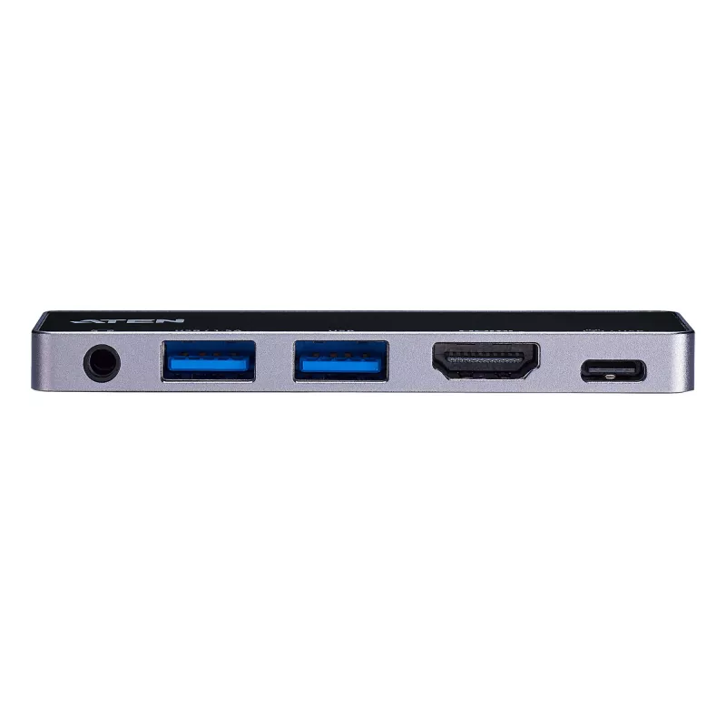 ATEN USB-C Travel Dock su maitinimo pralaidumu, Universalus, USB Type-C, Juoda, Sidabrinė