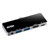 ATEN USB-C Travel Dock su maitinimo pralaidumu, Universalus, USB Type-C, Juoda, Sidabrinė