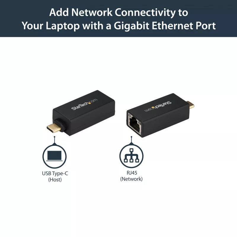 StarTech.com USB-C į Gigabit Ethernet adapteris - 1Gbps NIC USB 3.0/USB 3.1 Type-C tinklo adapteris - 1GbE USB-C į RJ45/LAN prievadą, suderinamas su Thunderbolt 3, Windows, MacBook Pro, Chromebook