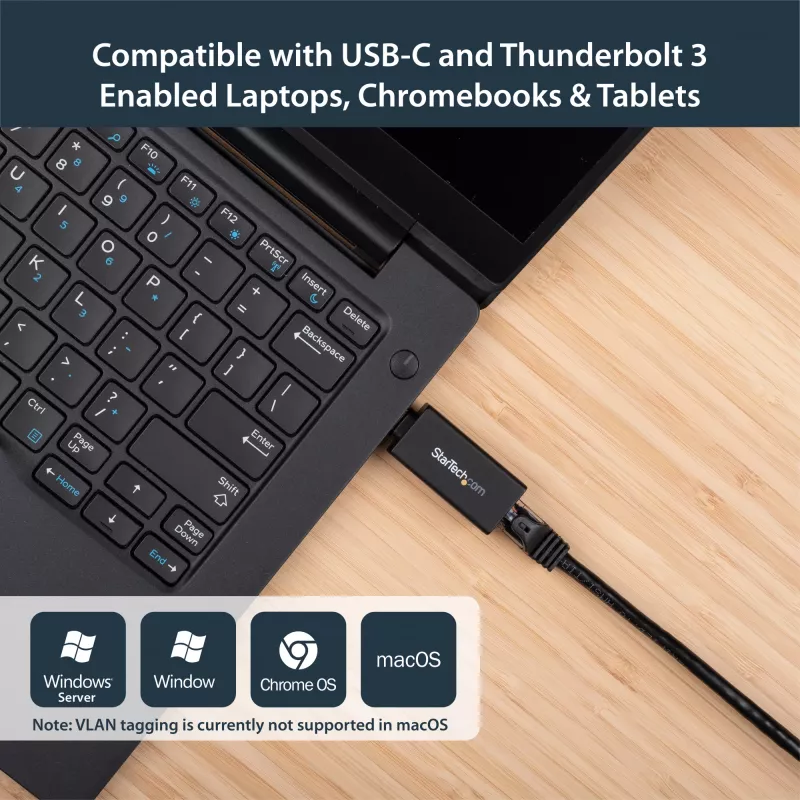 StarTech.com USB-C į Gigabit Ethernet adapteris - 1Gbps NIC USB 3.0/USB 3.1 Type-C tinklo adapteris - 1GbE USB-C į RJ45/LAN prievadą, suderinamas su Thunderbolt 3, Windows, MacBook Pro, Chromebook