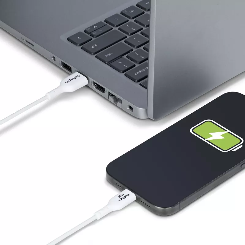 StarTech.com 3 m USB-A į USB-C įkrovimo laidas, įkrovimas ir sinchronizavimas, 3A, USB 2.0, TPE apvalkalas – baltas USB įkrovimo laidas