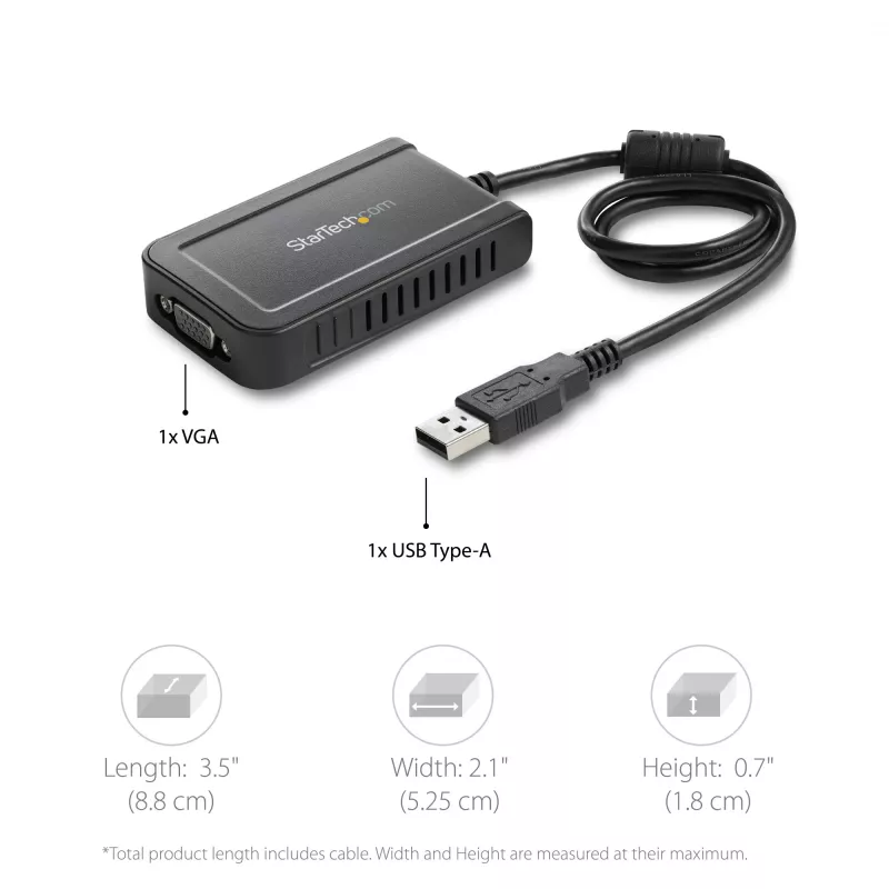 StarTech.com USB 2.0 į VGA adapteris, USB į VGA monitoriaus keitiklis, skirtas Windows, 1080p (nepalaiko macOS/ChromeOS/Linux) - TAA