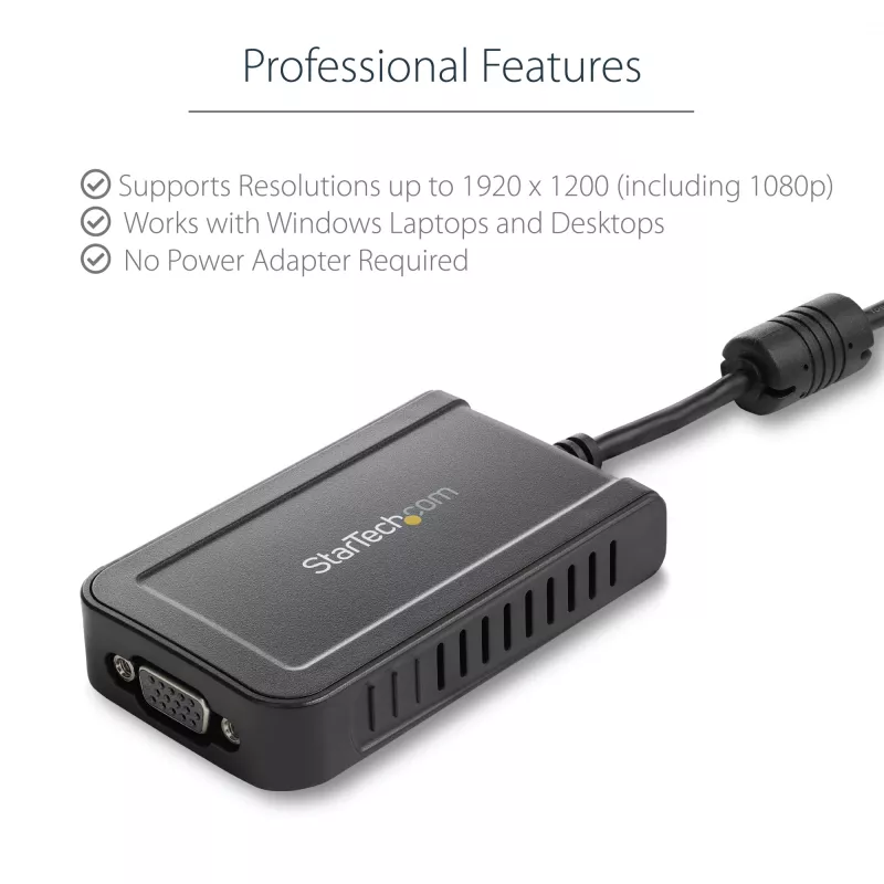 StarTech.com USB 2.0 į VGA adapteris, USB į VGA monitoriaus keitiklis, skirtas Windows, 1080p (nepalaiko macOS/ChromeOS/Linux) - TAA