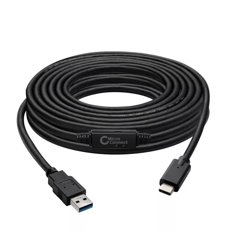 Microconnect USB3.1CA5AMP USB laidas USB 3.2 Gen 1 (3.1 Gen 1) 5 m USB C USB A Juodas