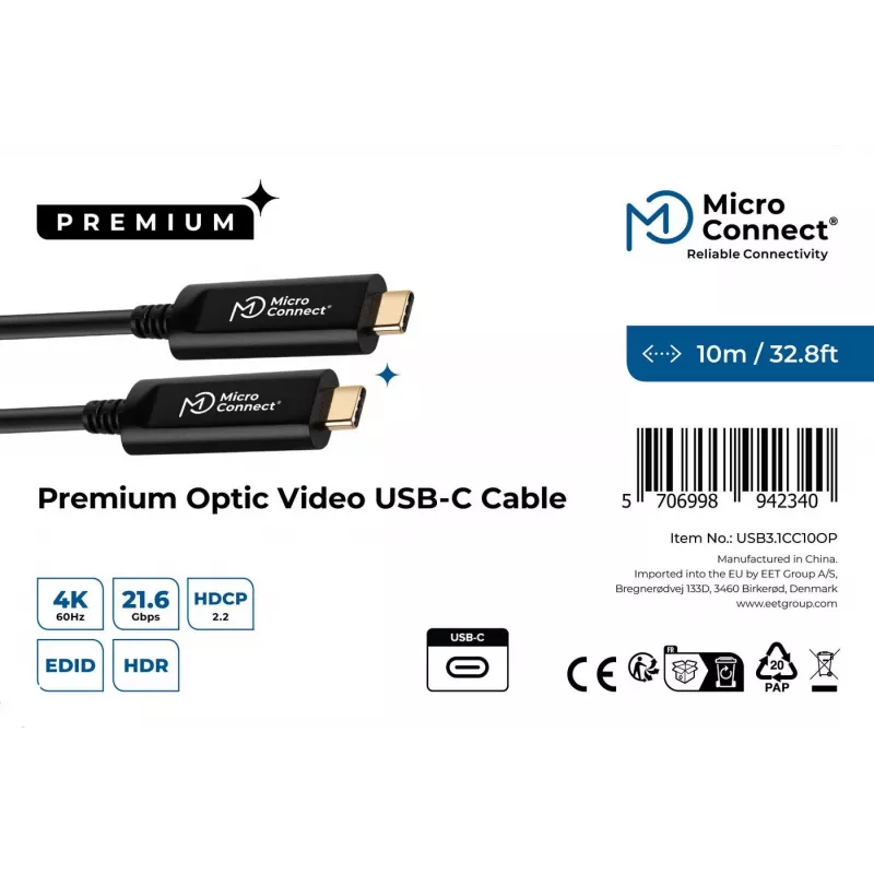 Microconnect USB3.1CC10OP USB laidas USB 3.2 Gen 1 (3.1 Gen 1) 10 m USB C Juodas