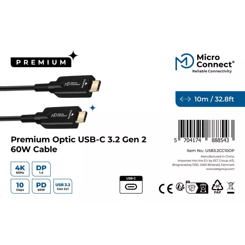 Microconnect USB3.2CC10OP USB laidas USB 3.2 Gen 2 (3.1 Gen 2) 10 m USB C Juodas