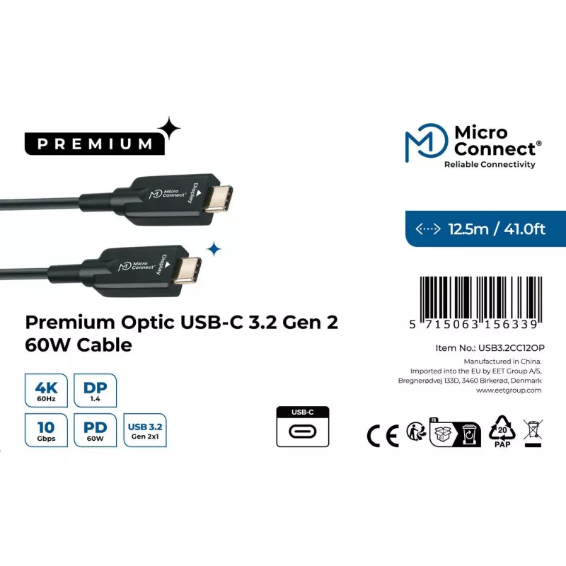 Microconnect USB3.2CC12OP USB laidas USB 3.2 Gen 2 (3.1 Gen 2) 12.5 m USB C juodas