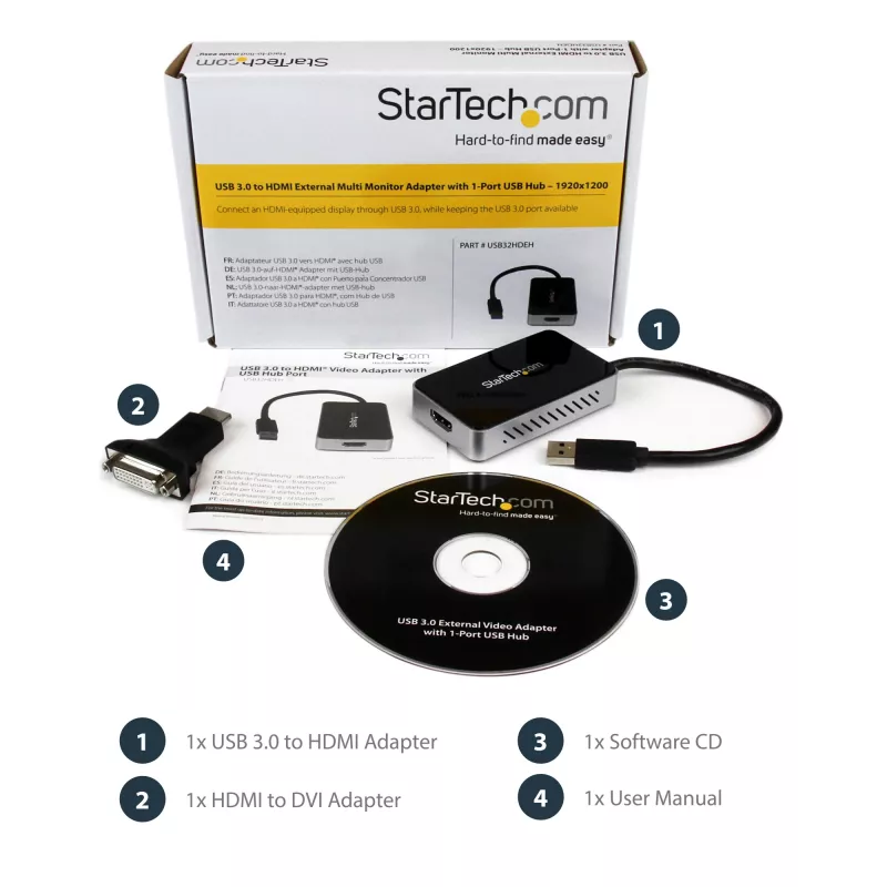 StarTech.com USB 3.0 į HDMI adapteris su 1x USB, USB į HDMI monitoriaus keitiklis, skirtas Windows (nepalaiko macOS/ChromeOS/Linux) – TAA