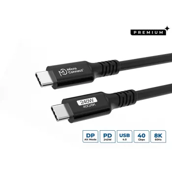 USB kabelis Microconnect USB4CC1-240W 1m USB4 Gen 3x2 40 Gbit/s Juodas