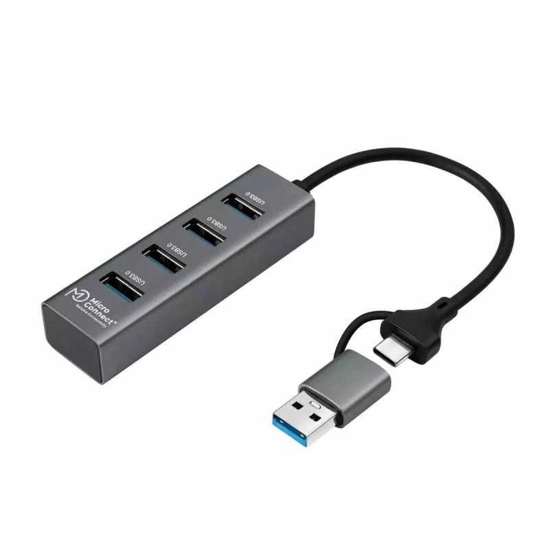 „Microconnect USBHUB4-2IN1“ sąsajos šakotuvas, USB 3.2 Gen 1 (3.1 Gen 1) Type-A, 5000 Mbit/s, juodas
