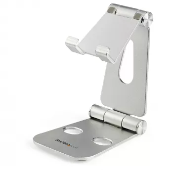 StarTech.com telefono ir planšetės stovas – sulankstomas universalus mobiliųjų įrenginių laikiklis išmaniesiems telefonams ir planšetėms – reguliuojamas kelių kampų ergonominis mobiliojo telefono stovas stalui – nešiojamas – sidabrinis
