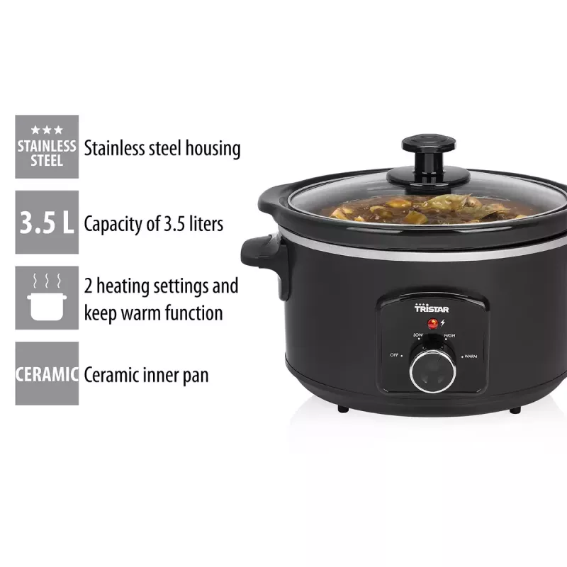 Lėta viryklė Tristar VS-3915 3,5 l juoda sukamąja rankenėle 180 W
